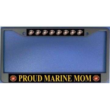 Proud Marine Mom Chrome License Plate Frame 